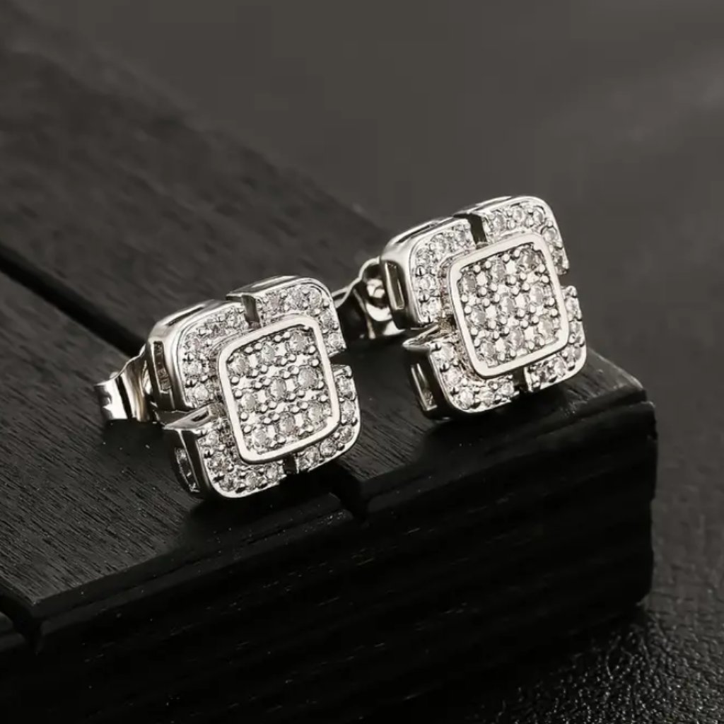 2ct Diamond Mens 925 Sterling Silver Square Stud Earrings Guys Stamped Jewelry